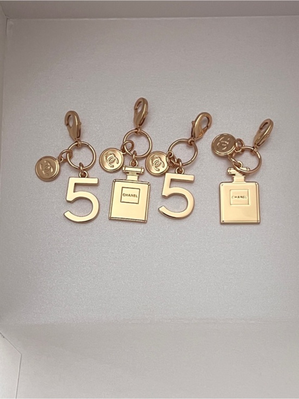 CHANEL Gold-Tone '5' and Perfume Bottle Charm Set